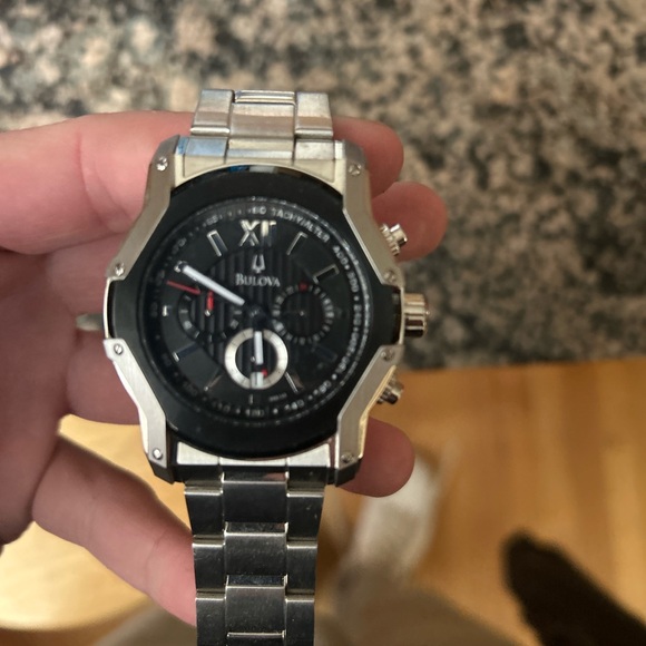 Bulova Silver Watch with Black Dial